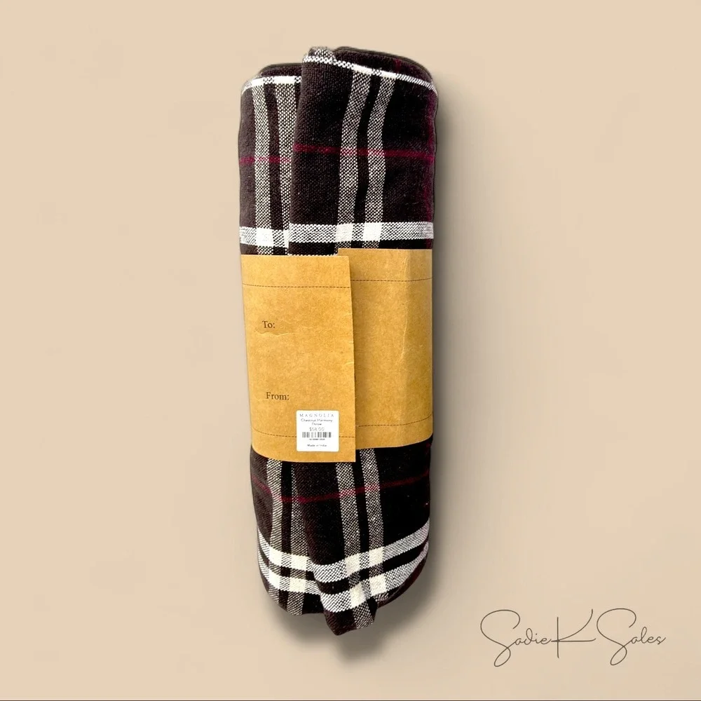 Magnolia‎ Harmony Throw Chestnut Brown Plaid 50x60 Cotton Fringed Christmas 2024